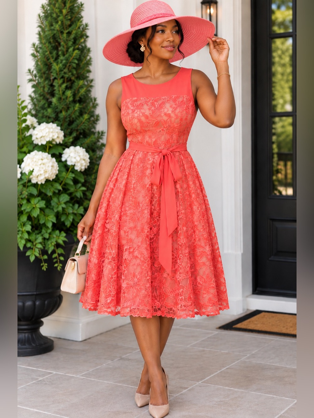 Wide Brim Sun Hat - Peach